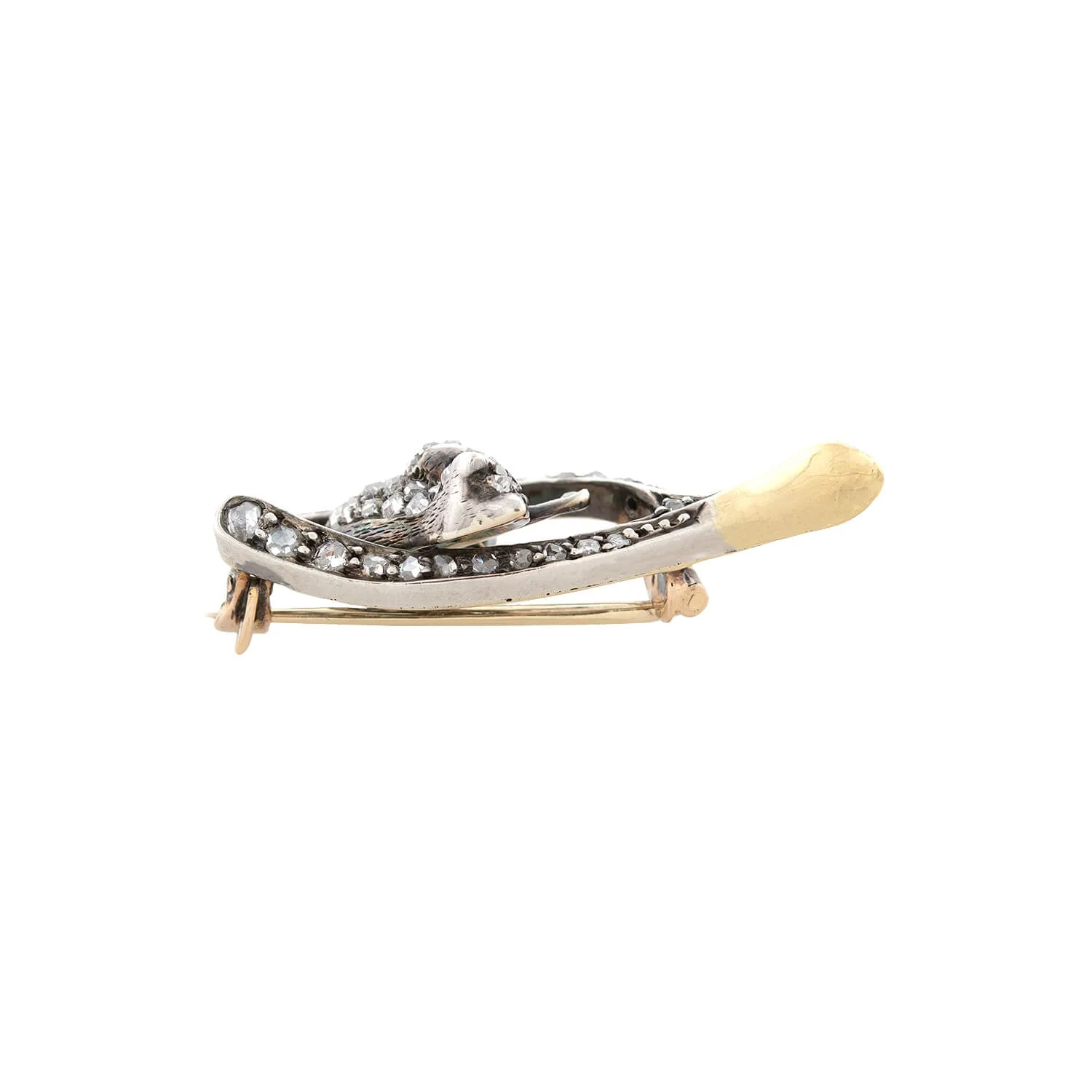 Victorian 15kt/Sterling Rose Cut Diamond + Ruby Cat and Wishbone Pin - Image 3