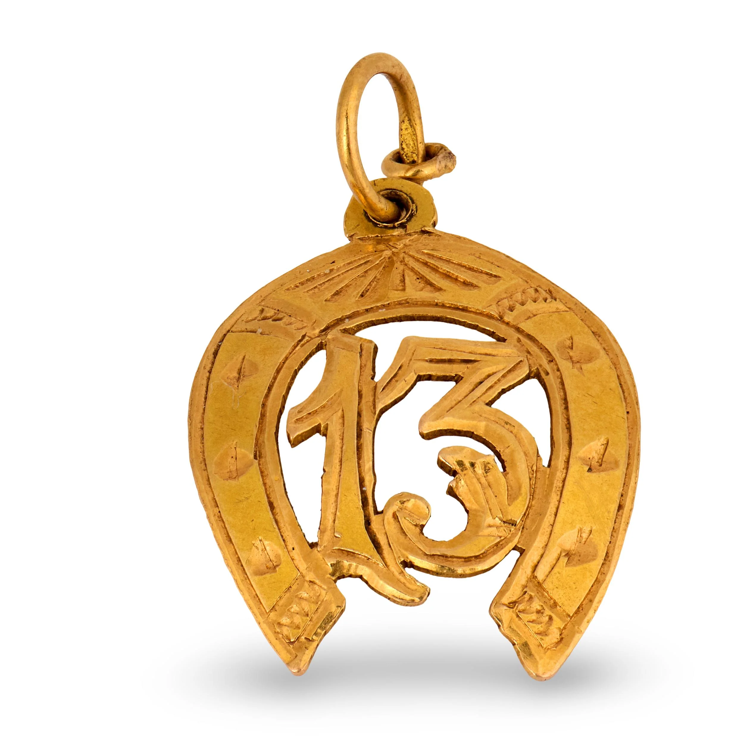 Victorian 18k "13" Horseshoe-Motif Pendant/Charm - Image 4