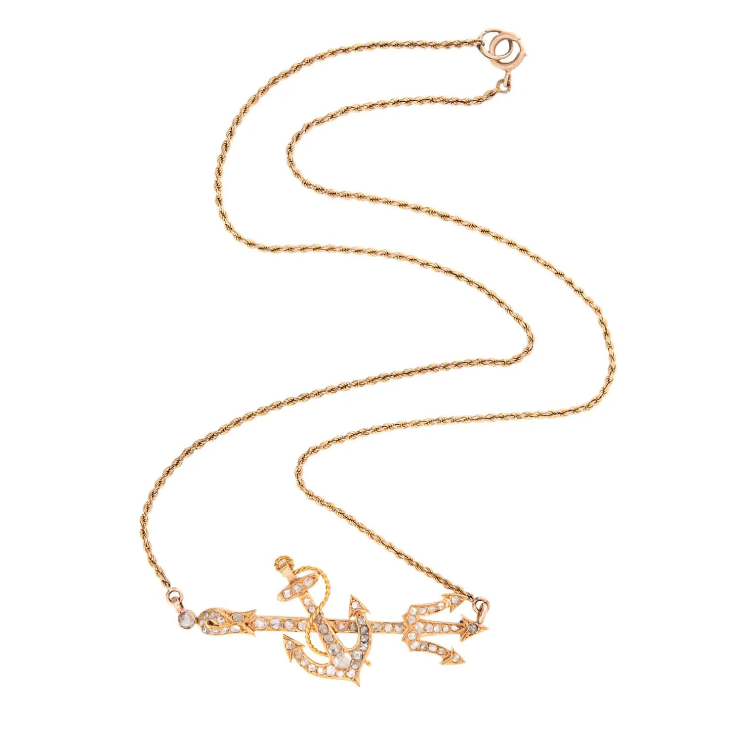 Victorian 18k Diamond Anchor and Trident Necklace - Image 2