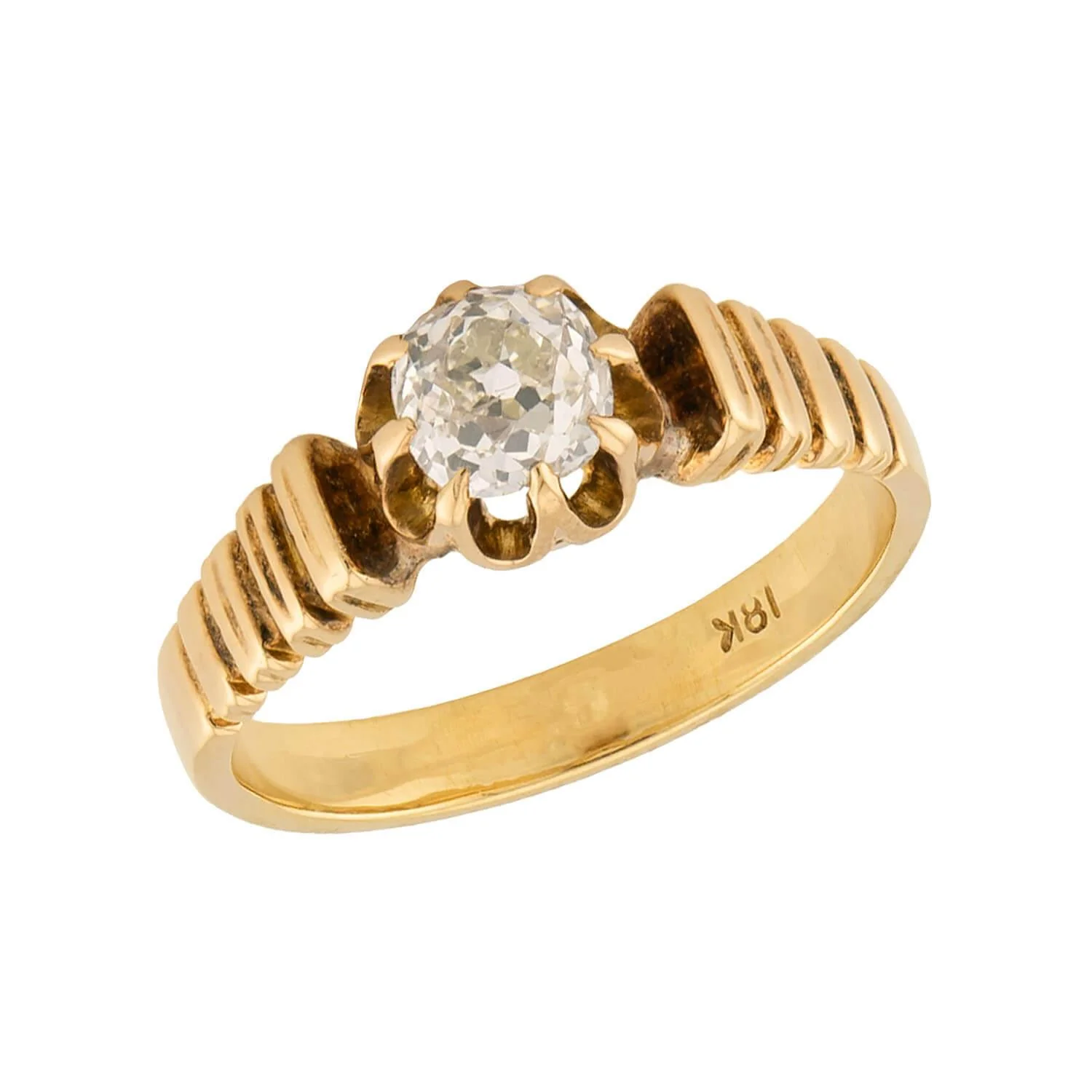 Victorian 18k Old Cushion Diamond Engagement Ring .85ct