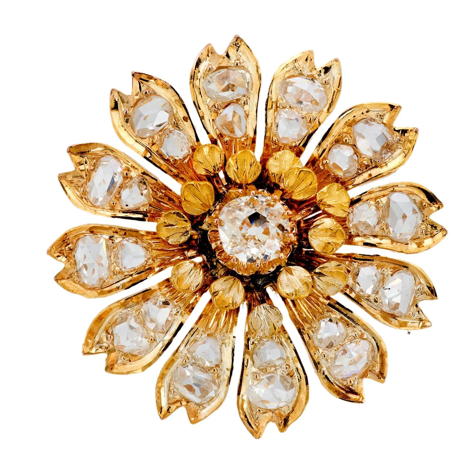 Victorian 18k 1.60ctw Rose & Mine Cut Diamond Floral Pendant