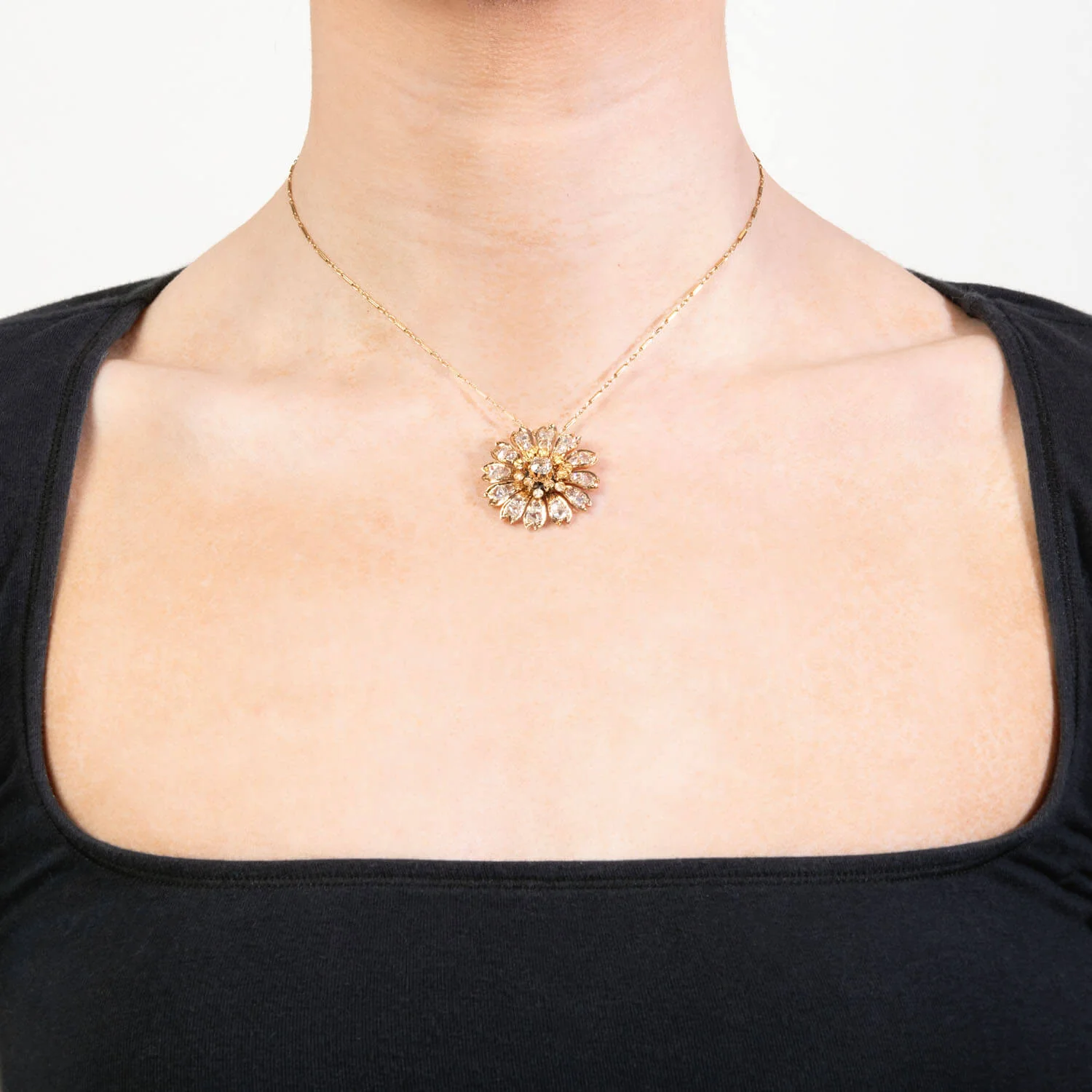 Victorian 18k 1.60ctw Rose & Mine Cut Diamond Floral Pendant - Image 5