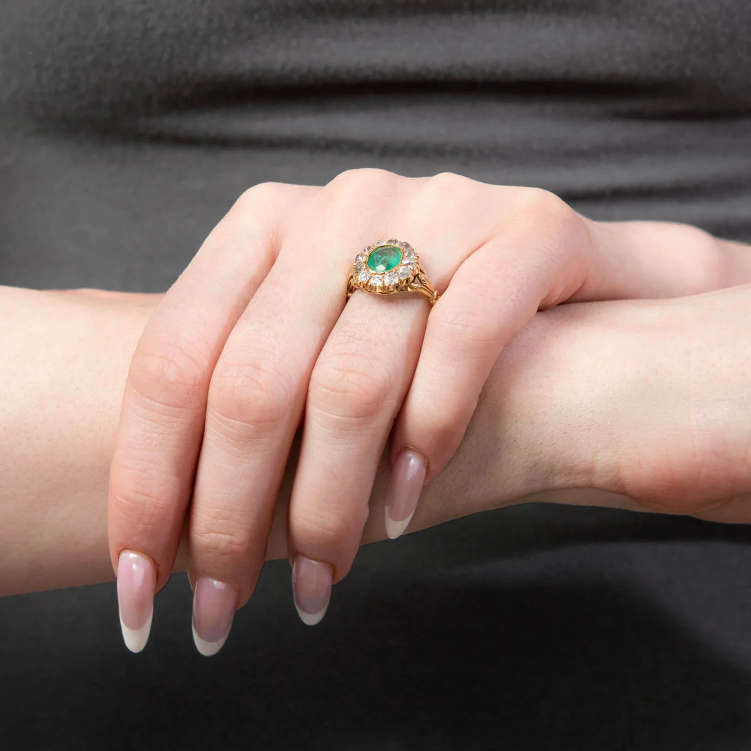Victorian 18k Emerald and Diamond Halo Ring - Image 6