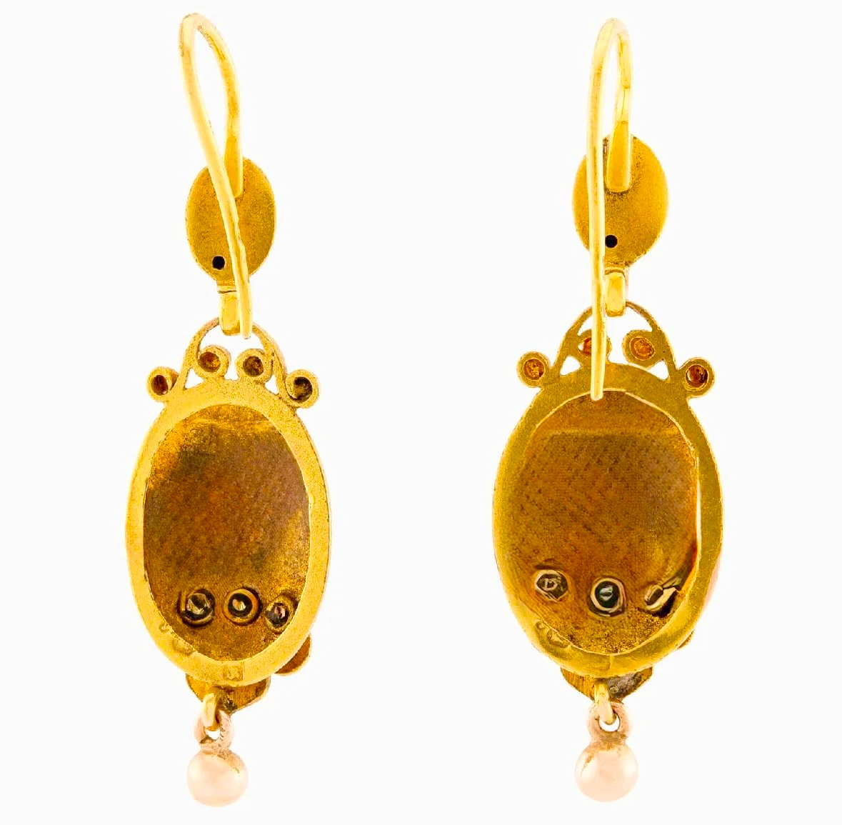 Victorian 18k French Diamond & Enamel Buckle-Motif Earrings - Image 2