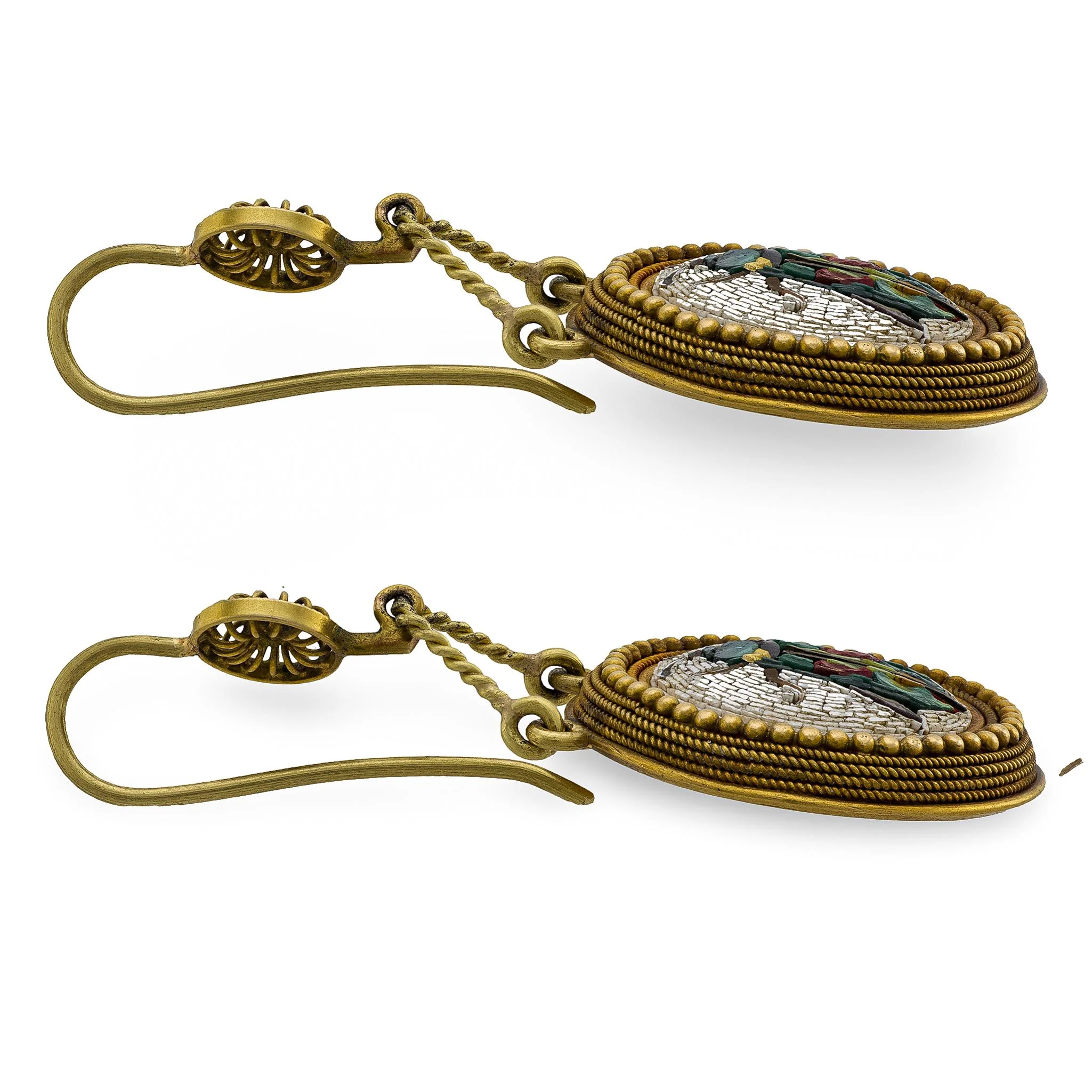 Victorian 18k Italian Micro Mosaic Fly Earrings - Image 3