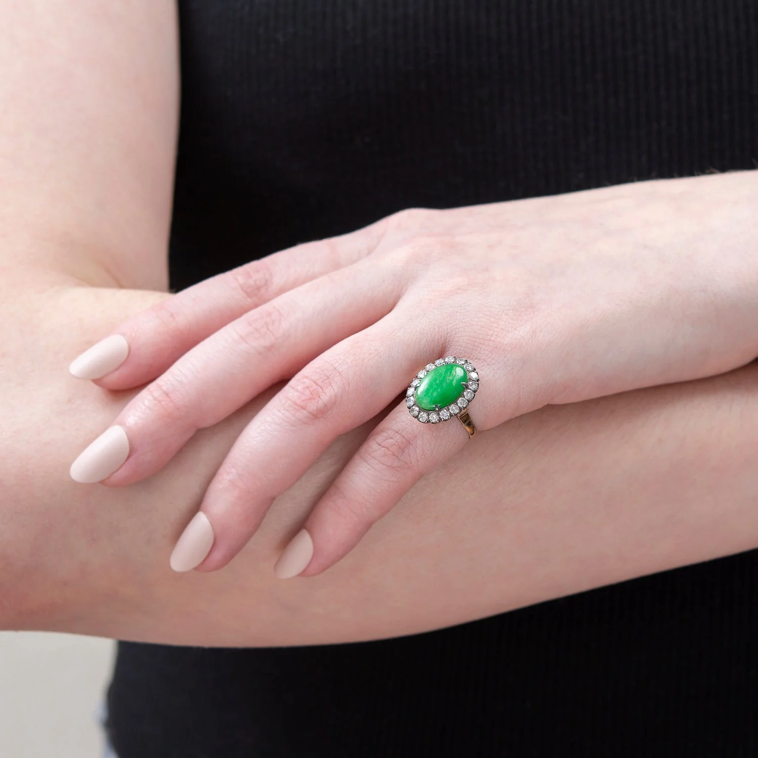 Victorian 18k Jade + Diamond Cocktail Ring - Image 7