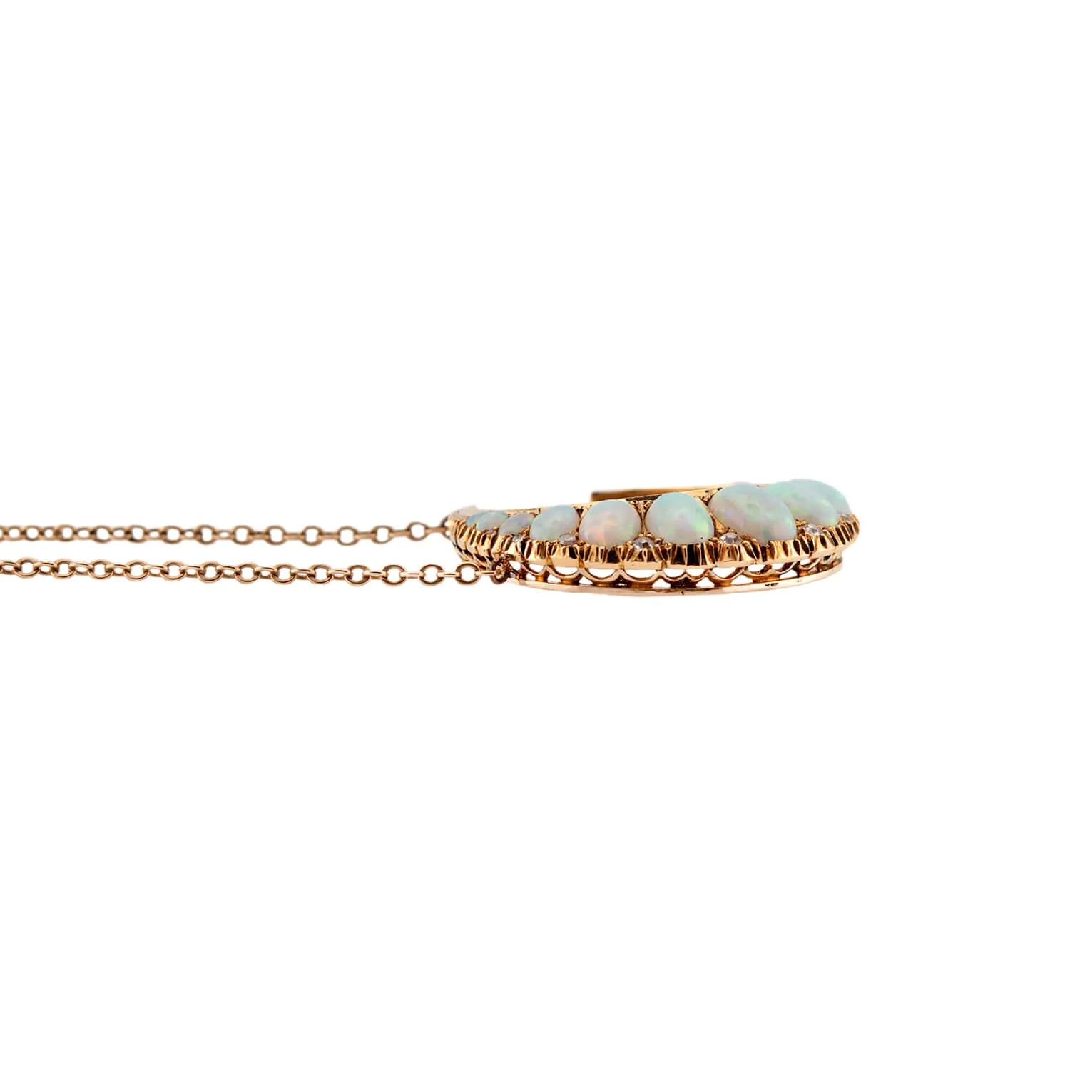 Victorian 18k Opal & Diamond Crescent Pendant Necklace - Image 3