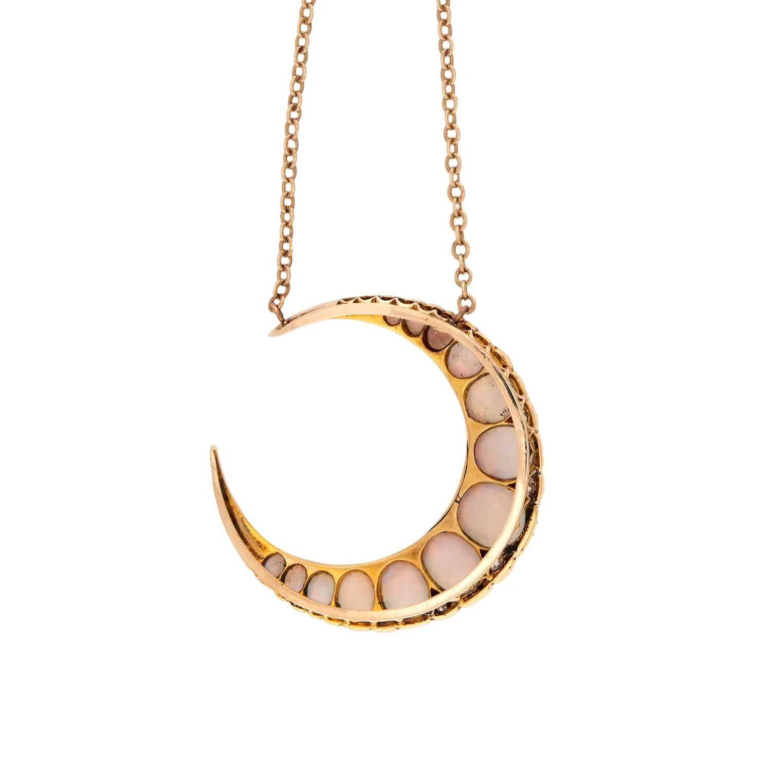 Victorian 18k Opal & Diamond Crescent Pendant Necklace - Image 4