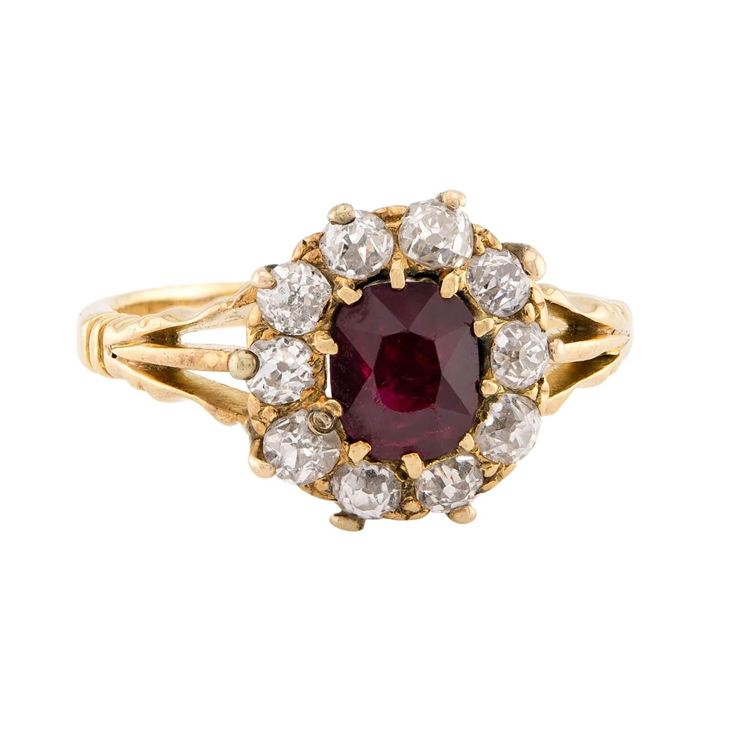 Victorian 18k Ruby & Diamond Halo Ring - Image 2
