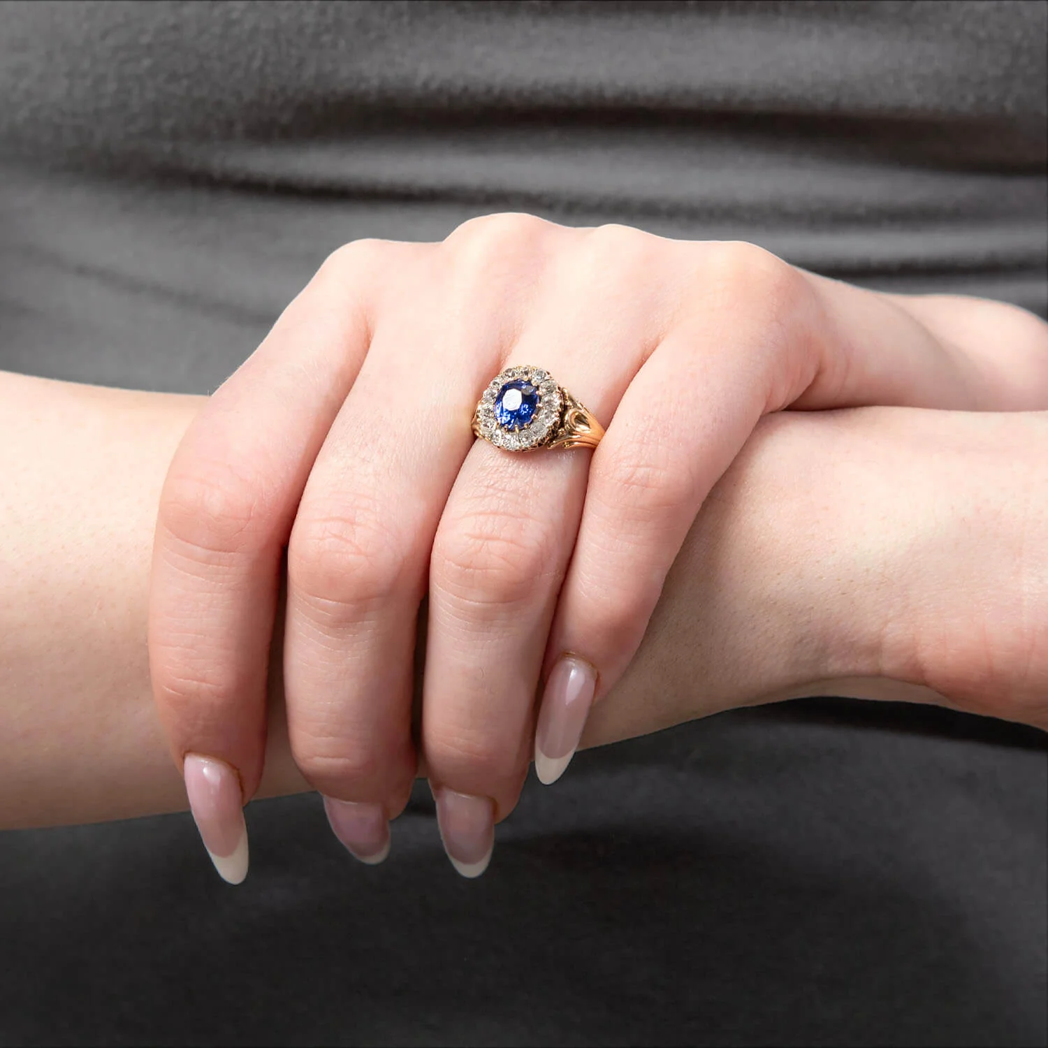 Victorian 18k Sapphire & Diamond Halo Ring - Image 6