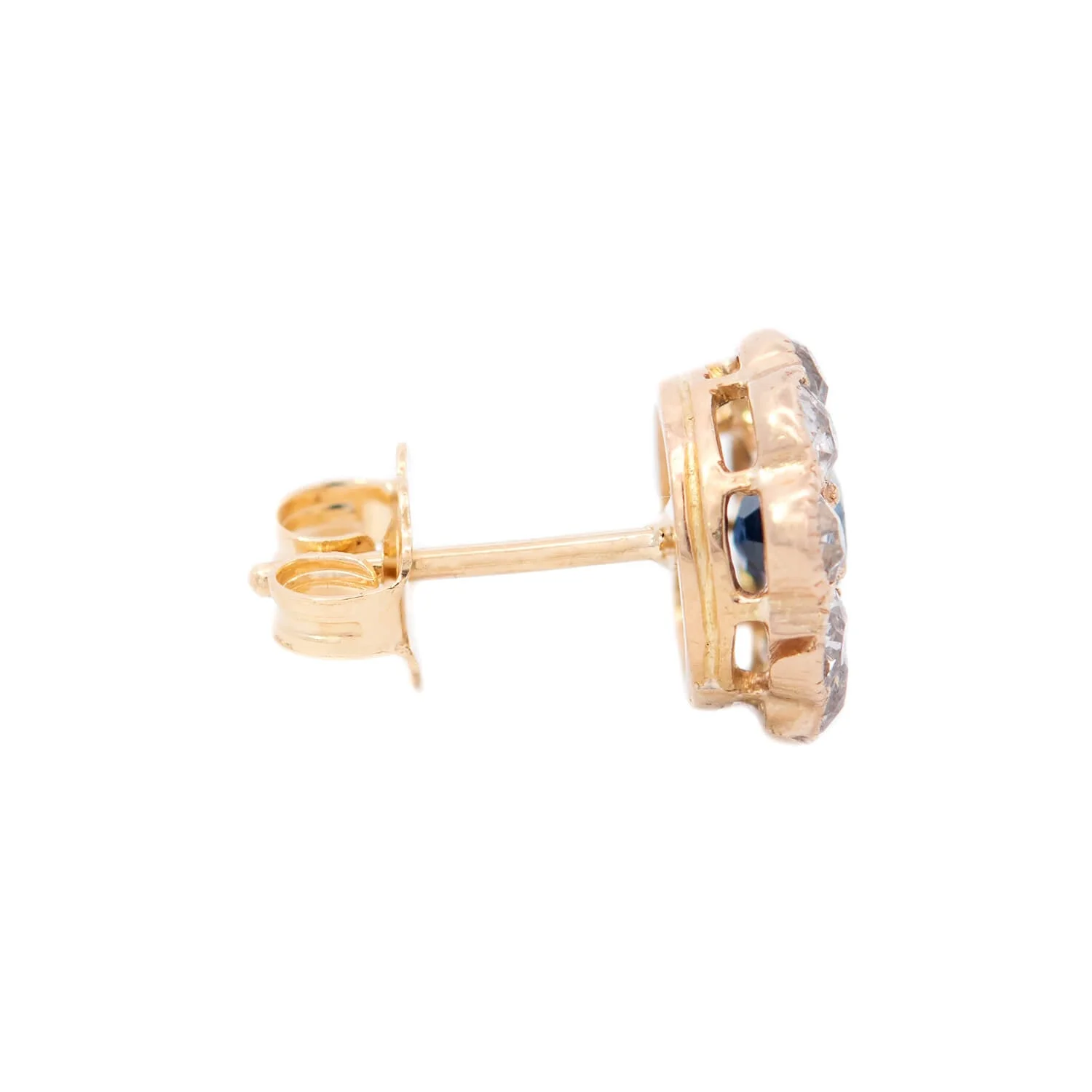 Victorian 18k Sapphire with Diamond Halo Stud Earrings - Image 2