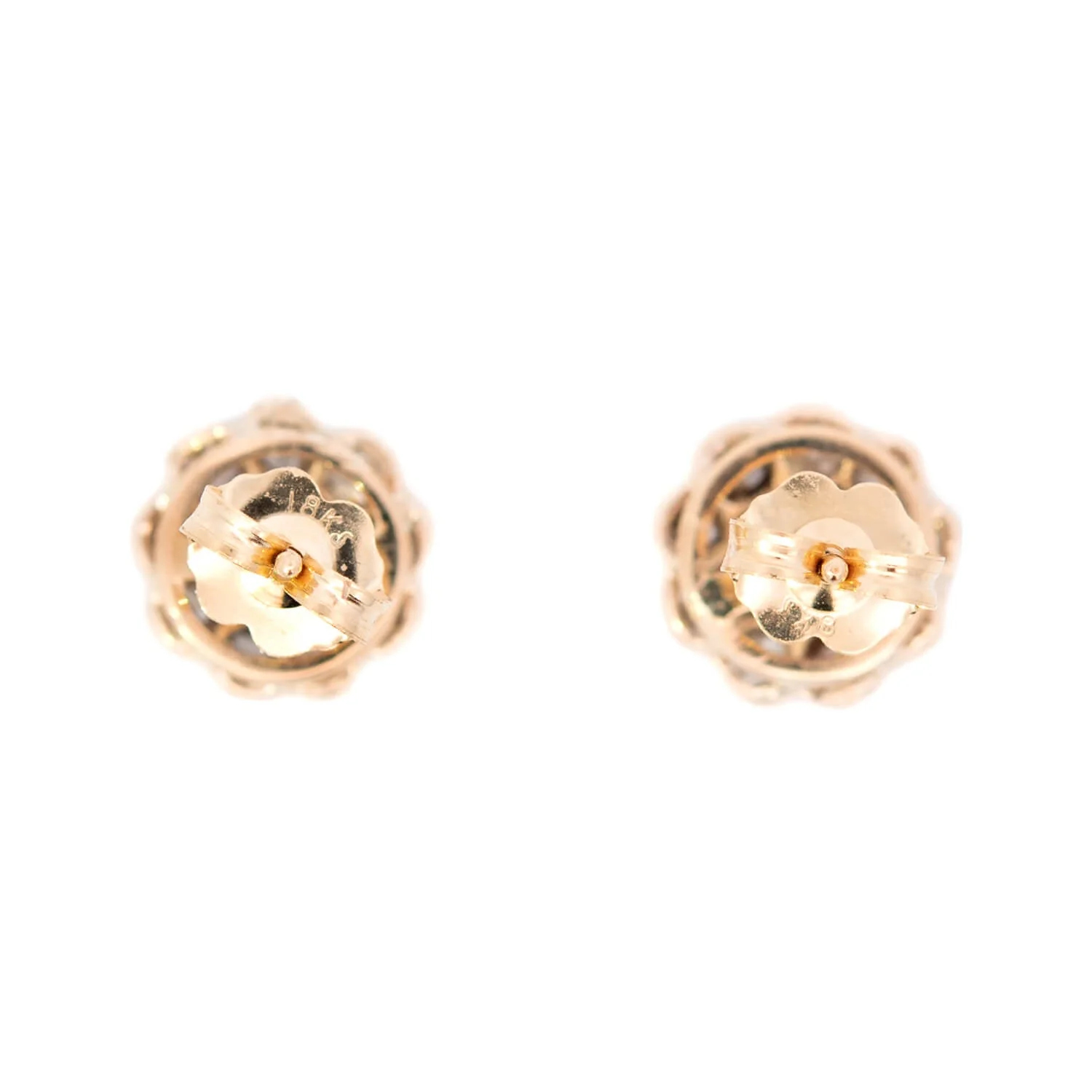 Victorian 18k Sapphire with Diamond Halo Stud Earrings - Image 3