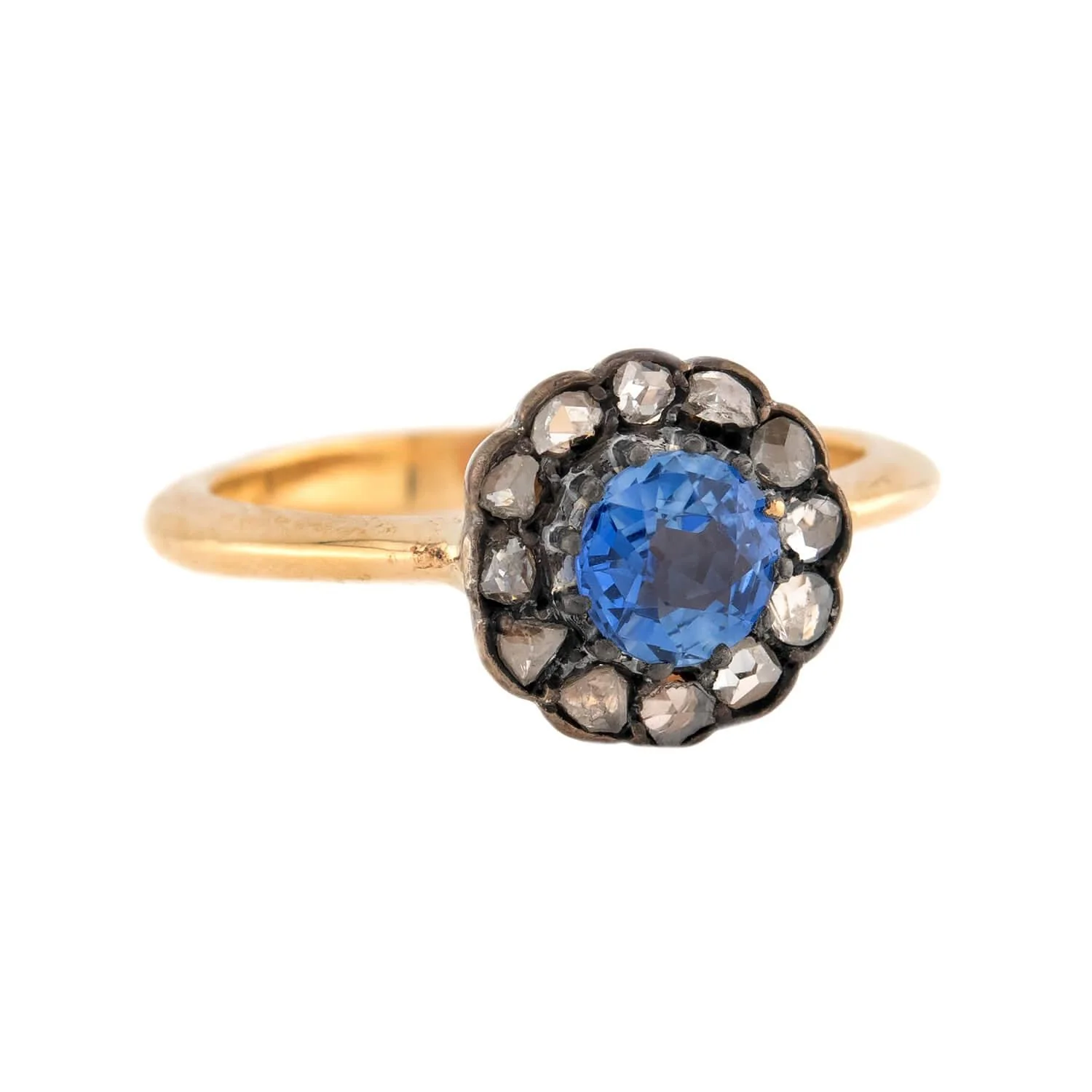Victorian 18k/Sterling Silver Sapphire & Diamond Halo Ring - Image 2