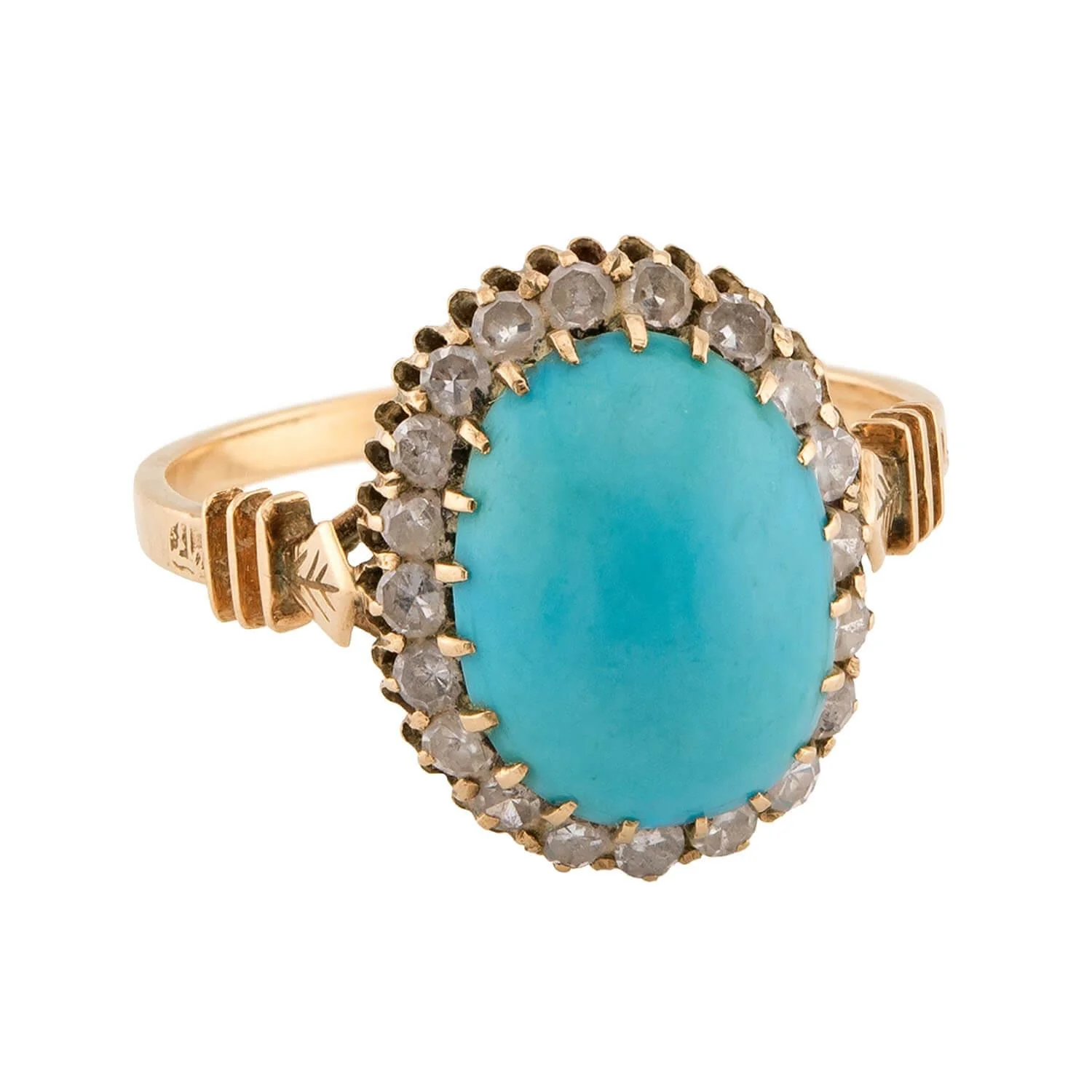 Victorian 18k/Sterling Silver Turquoise & Diamond Halo Ring - Image 2