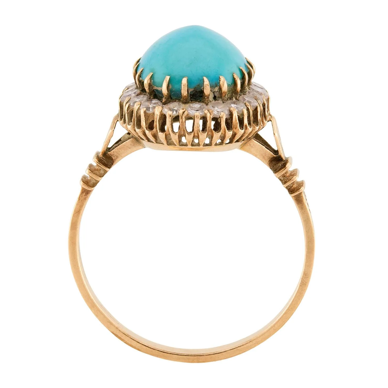 Victorian 18k/Sterling Silver Turquoise & Diamond Halo Ring - Image 4