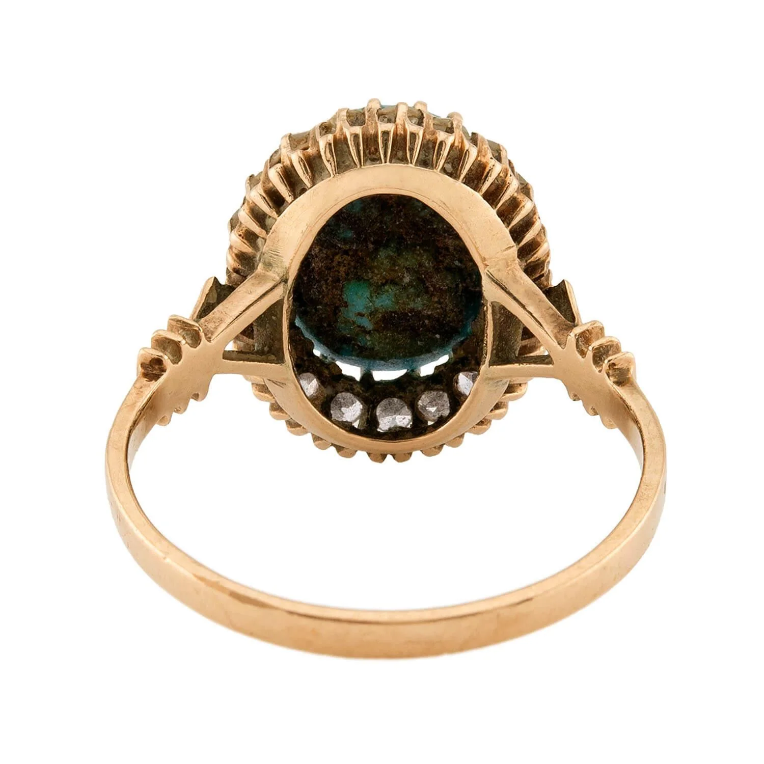 Victorian 18k/Sterling Silver Turquoise & Diamond Halo Ring - Image 5