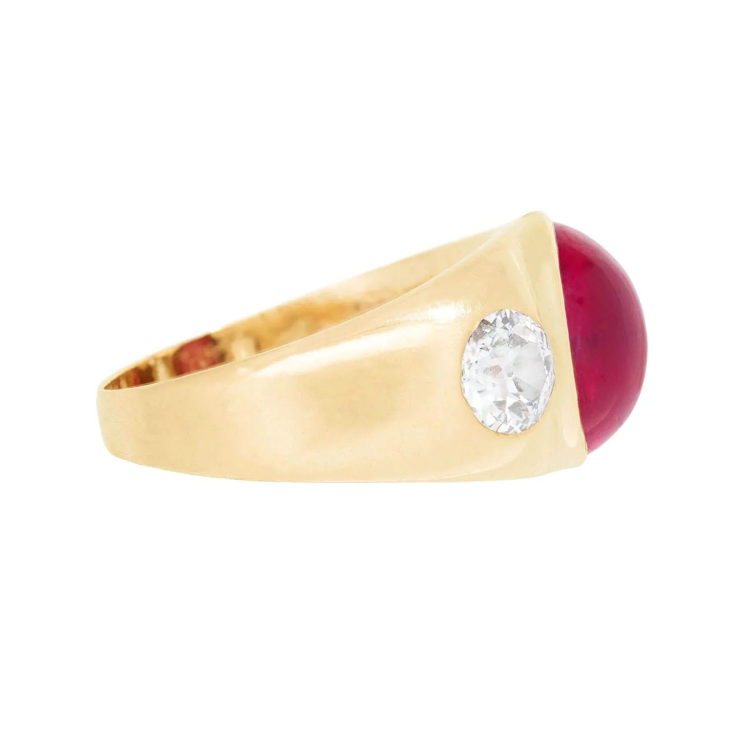 Victorian 18k Synthetic Ruby and Diamond Flush Mount Ring - Image 3