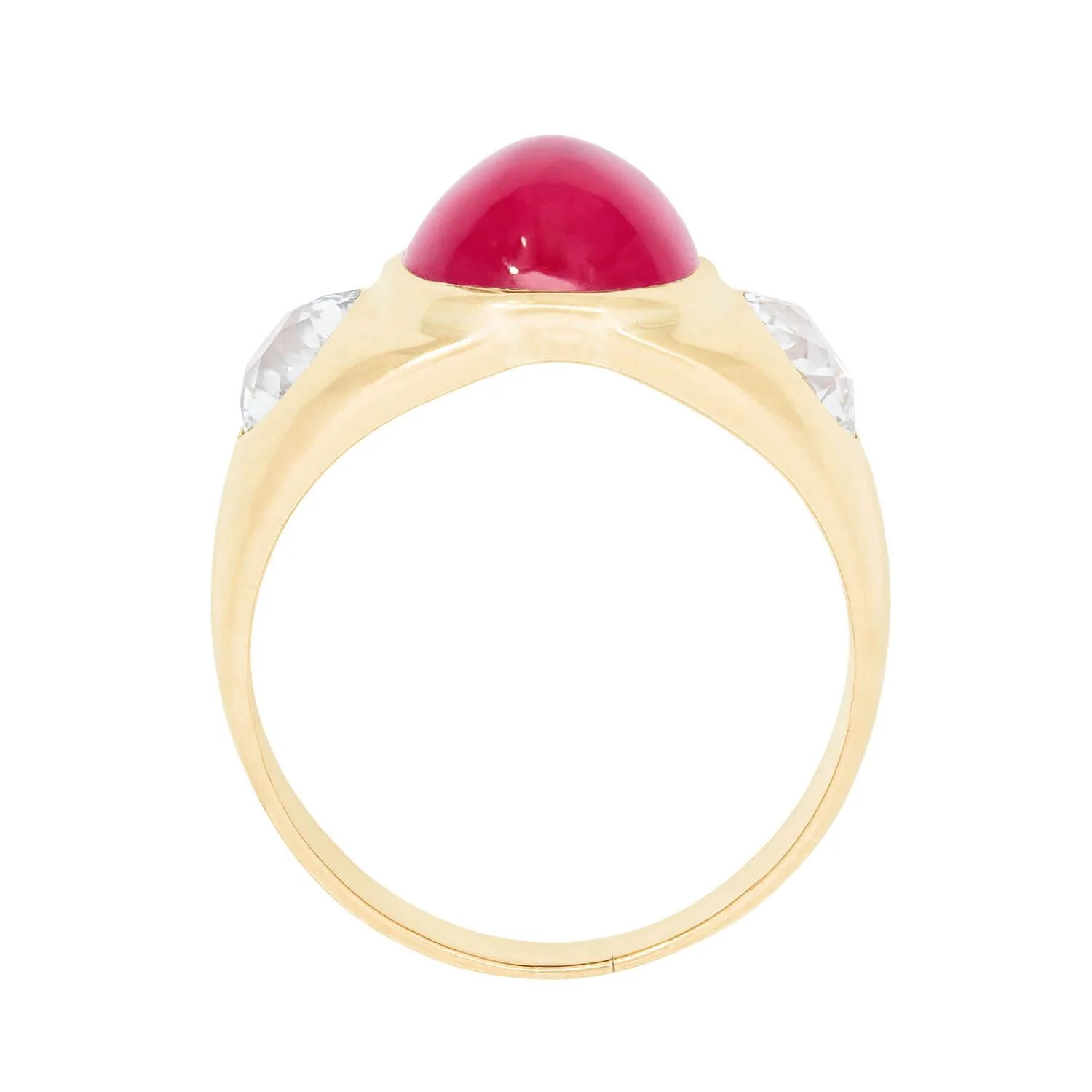 Victorian 18k Synthetic Ruby and Diamond Flush Mount Ring - Image 4