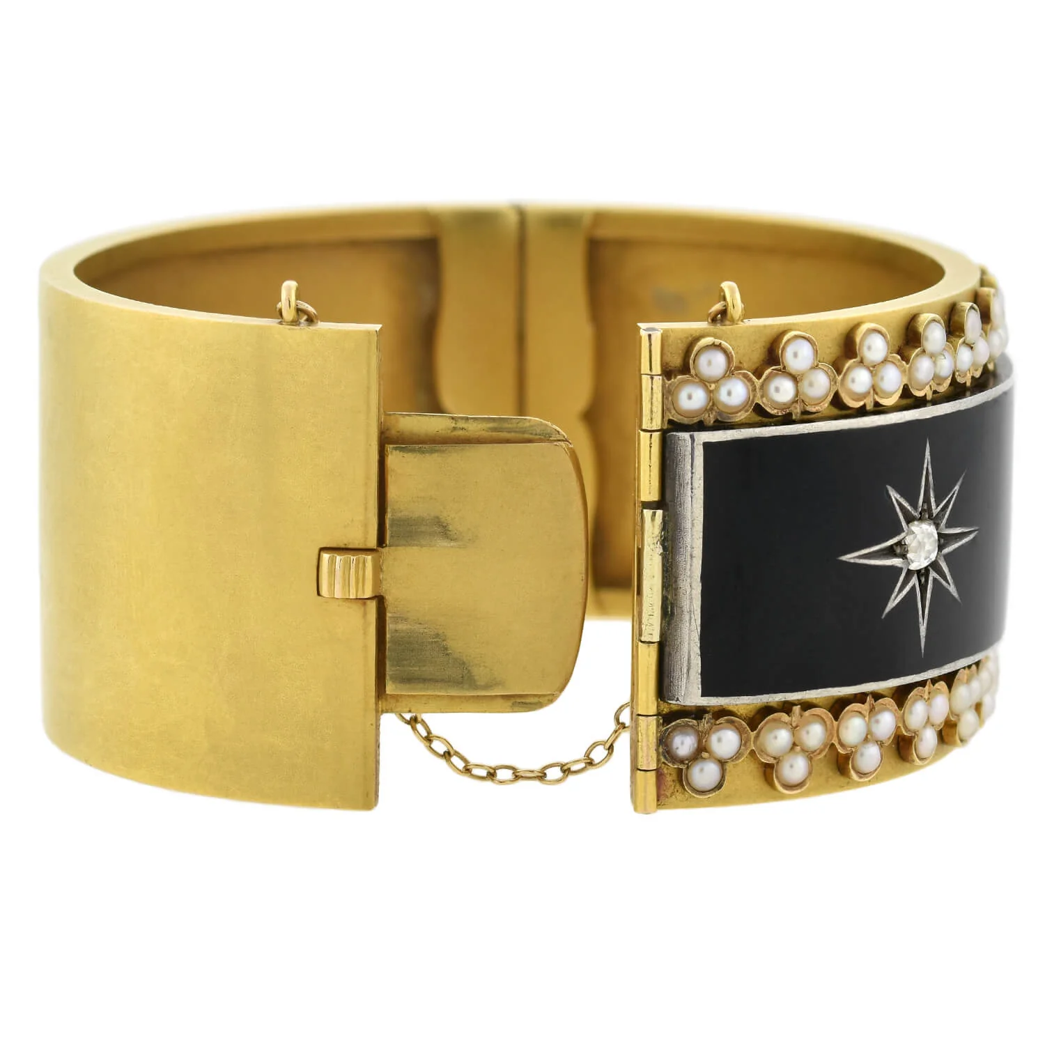 Victorian 18kt Enameled Diamond + Pearl Starburst Motif Bracelet - Image 2