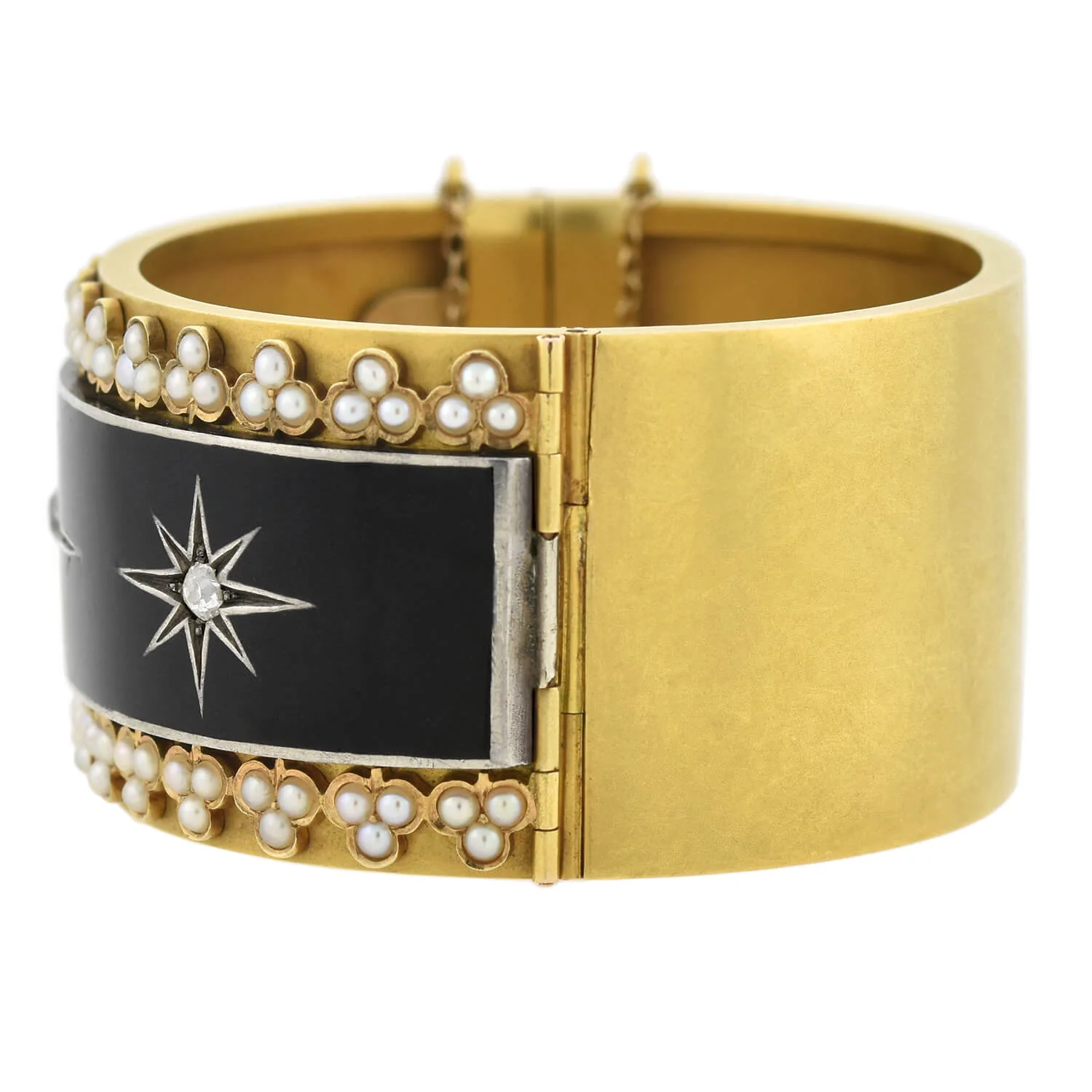Victorian 18kt Enameled Diamond + Pearl Starburst Motif Bracelet - Image 4