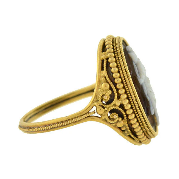 Victorian 18kt Hardstone Agate Cameo "Dancing Muse" Filigree Ring - Image 2