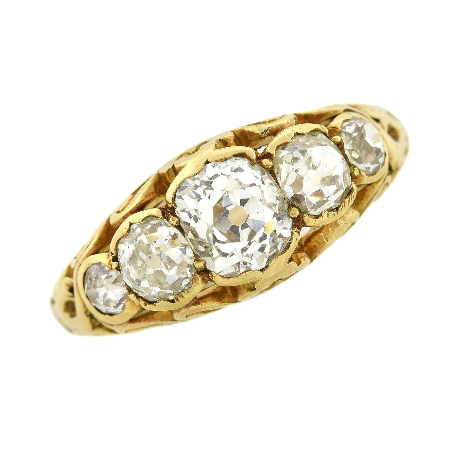 Victorian 18kt Mine Cut Diamond 5-Stone Ring 2.00ctw - Image 4
