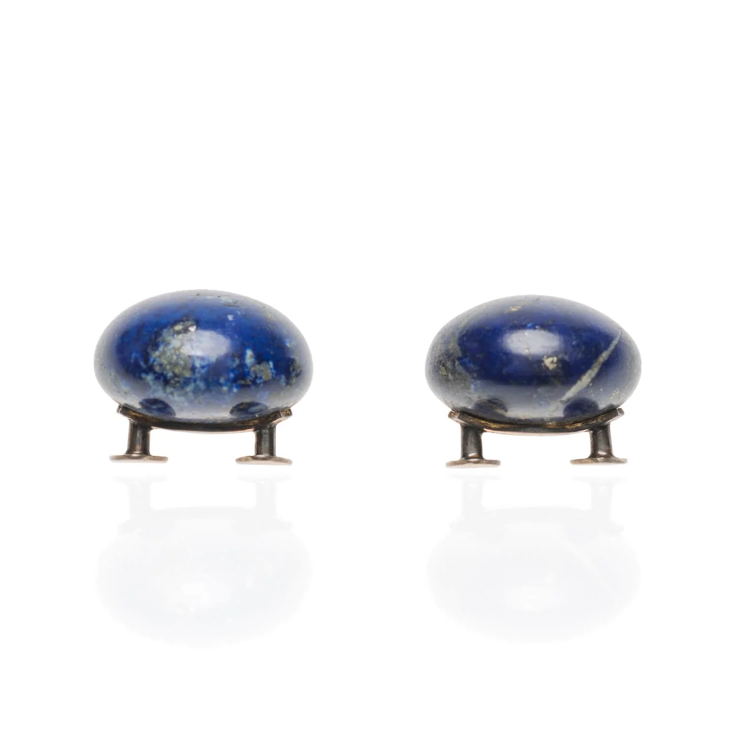 Victorian 18kt, Pearl, Enamel + Carved Lapis Lazuli Earrings, Pendant + Button Set - Image 6