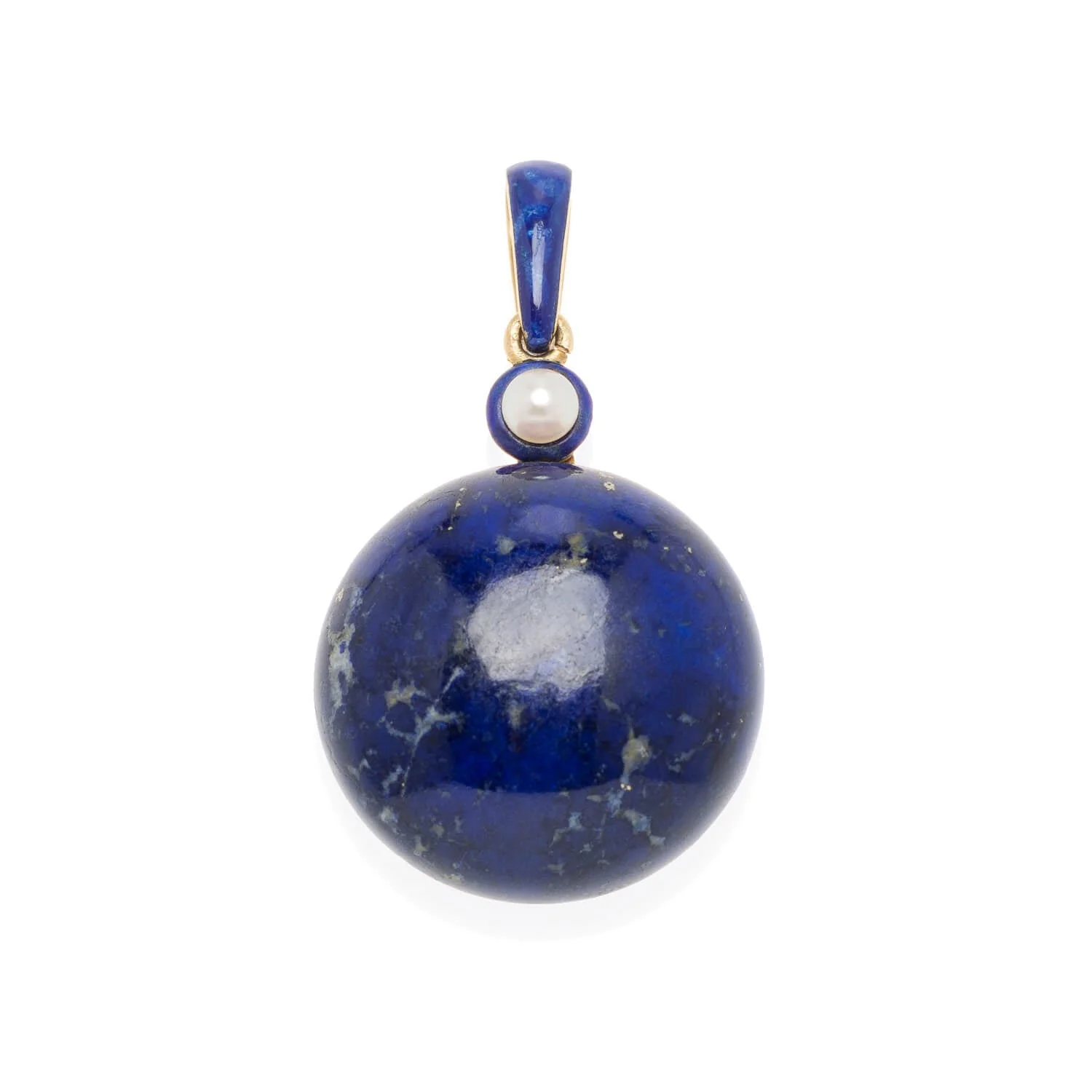 Victorian 18kt, Pearl, Enamel + Carved Lapis Lazuli Earrings, Pendant + Button Set - Image 8