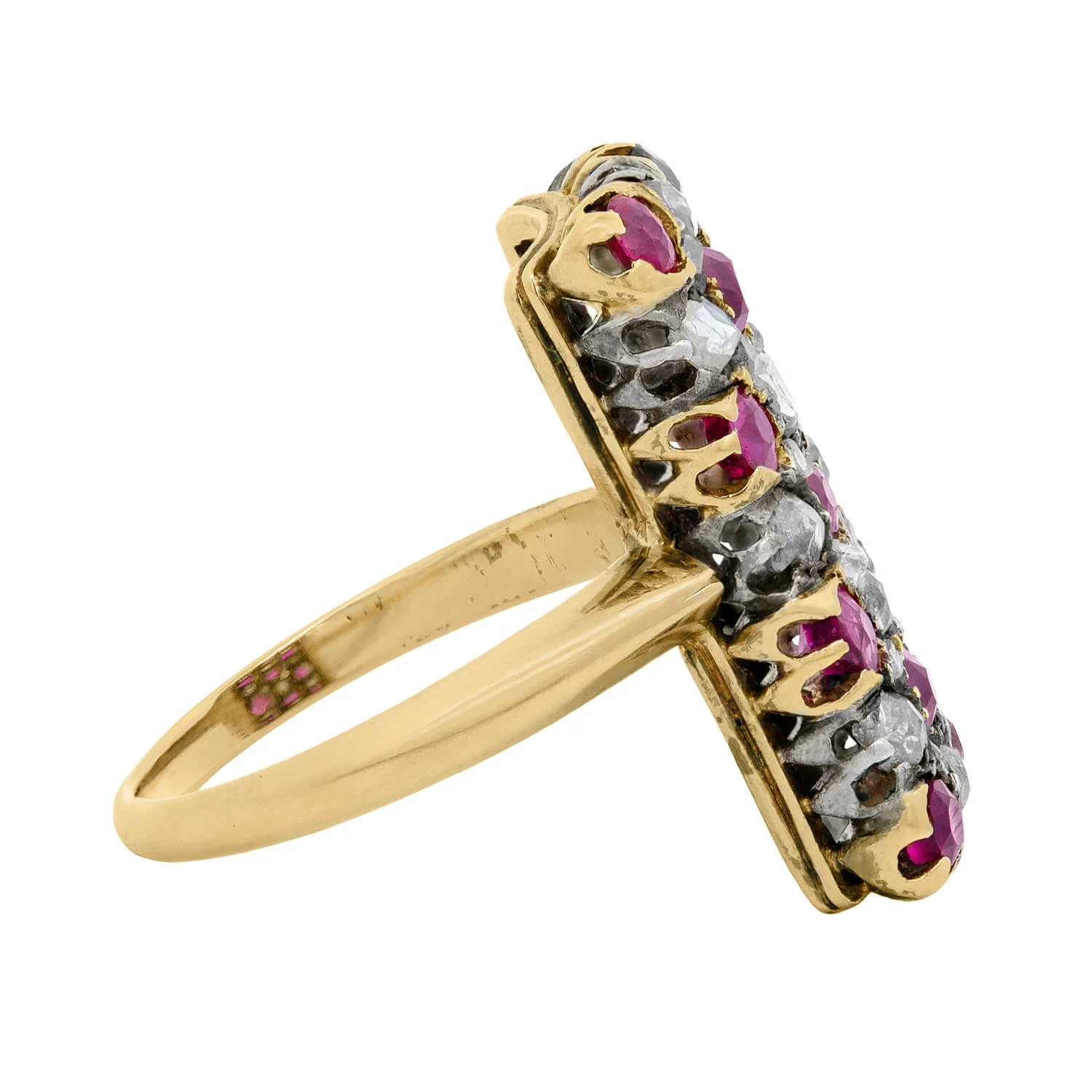 Victorian 18kt/Sterling Silver Ruby and Diamond Checkerboard Ring - Image 2