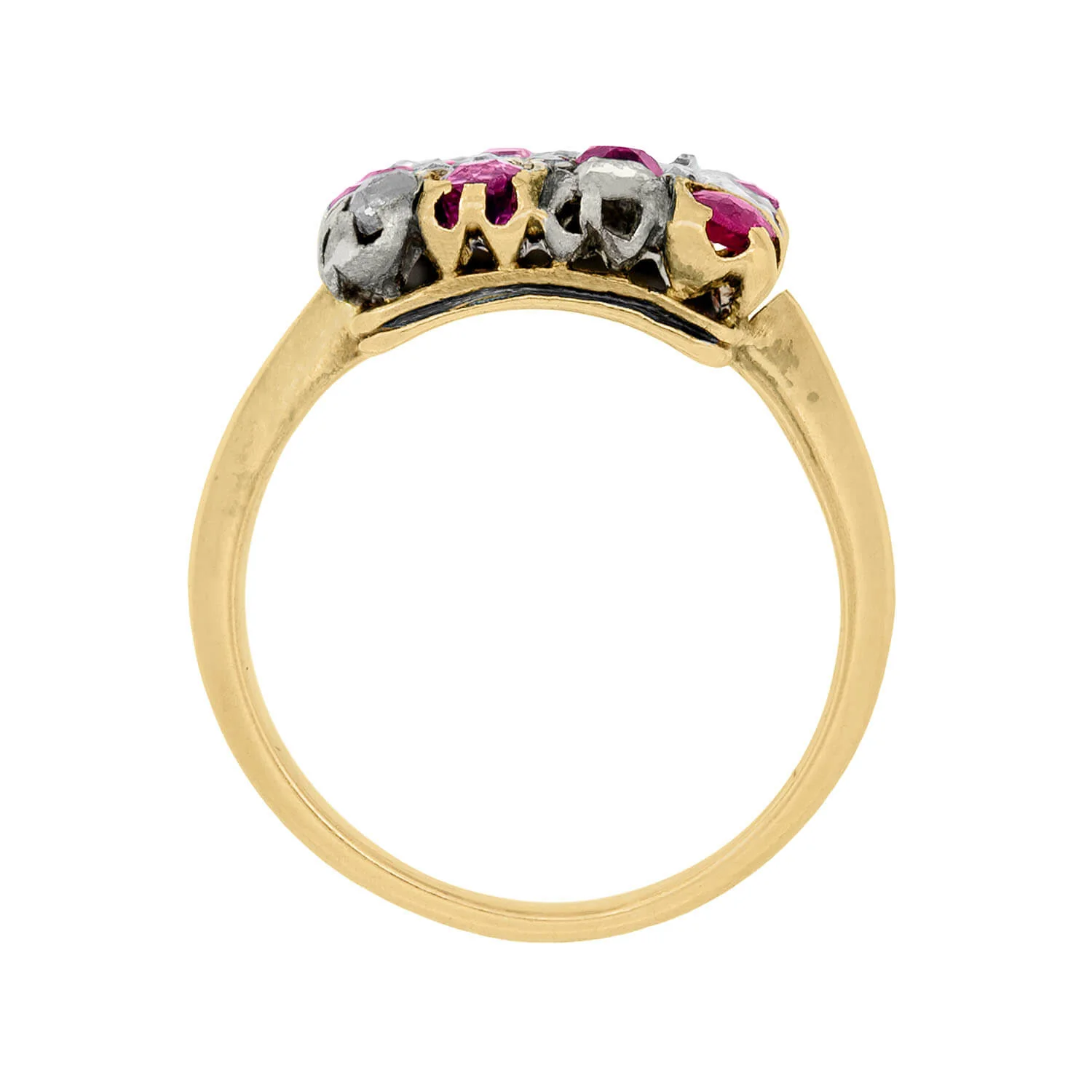 Victorian 18kt/Sterling Silver Ruby and Diamond Checkerboard Ring - Image 3