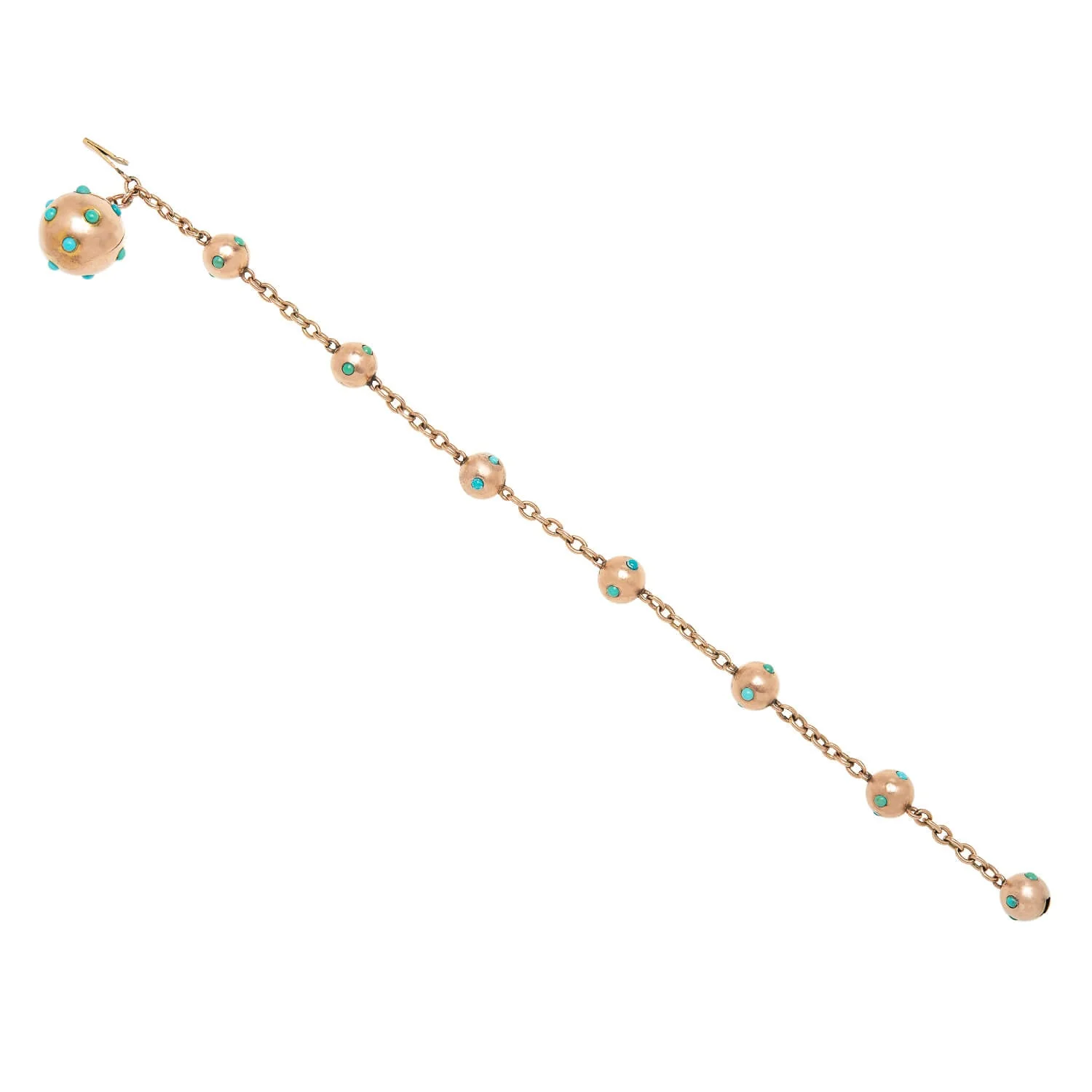 Victorian 9k Gold Turquoise Ball Link Bracelet - Image 2