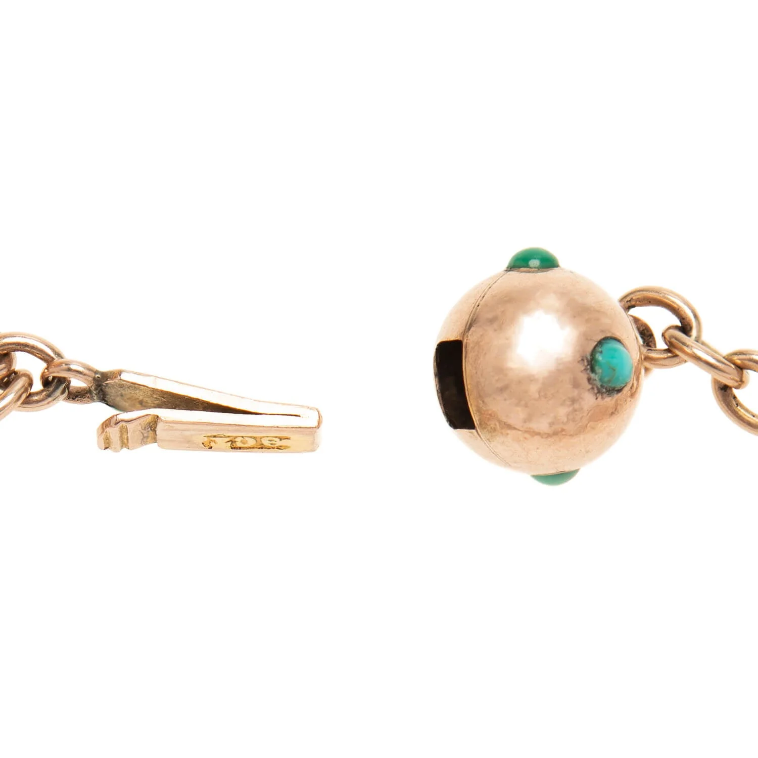 Victorian 9k Gold Turquoise Ball Link Bracelet - Image 4