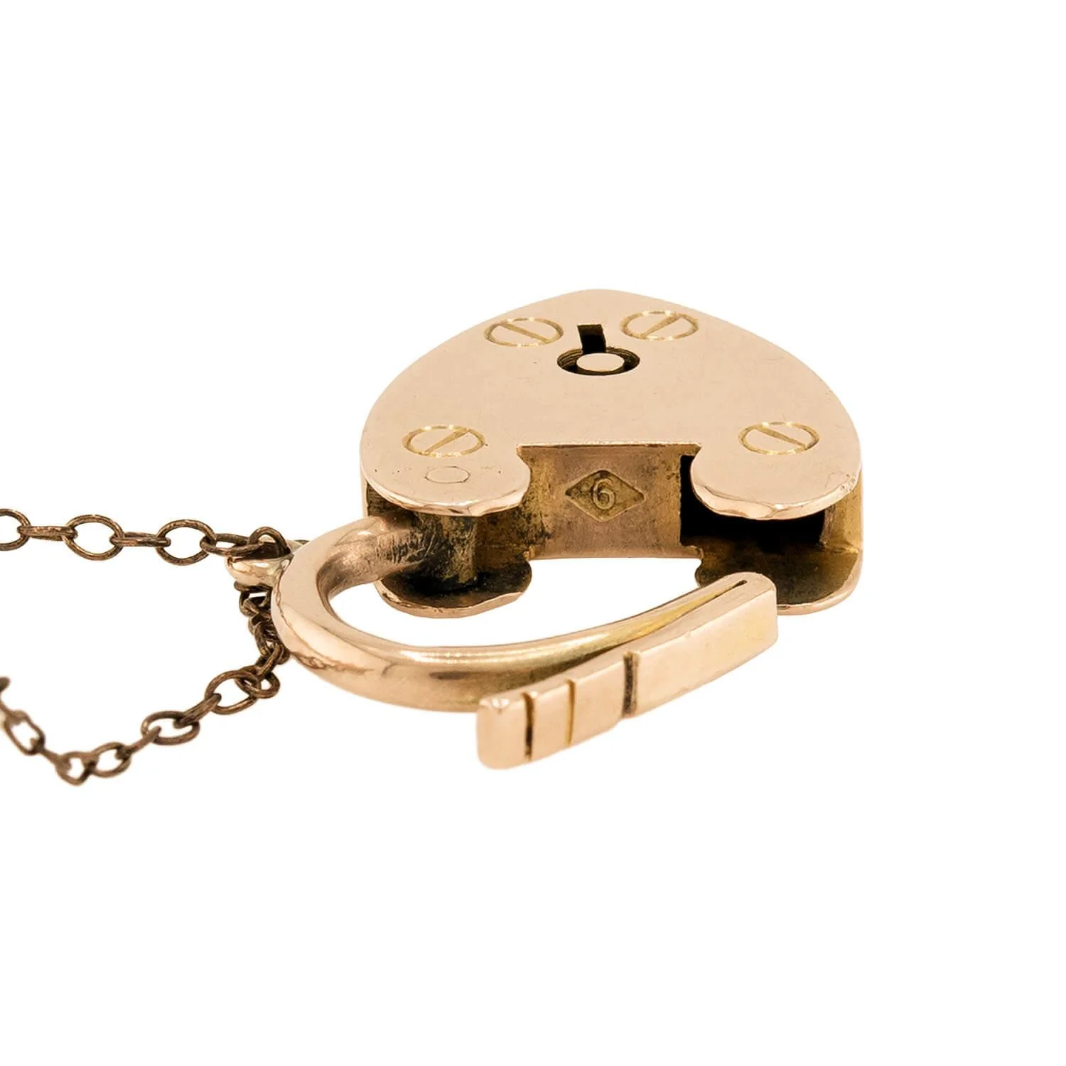 Victorian 9k Heart Padlock Curb Link Bracelet - Image 4