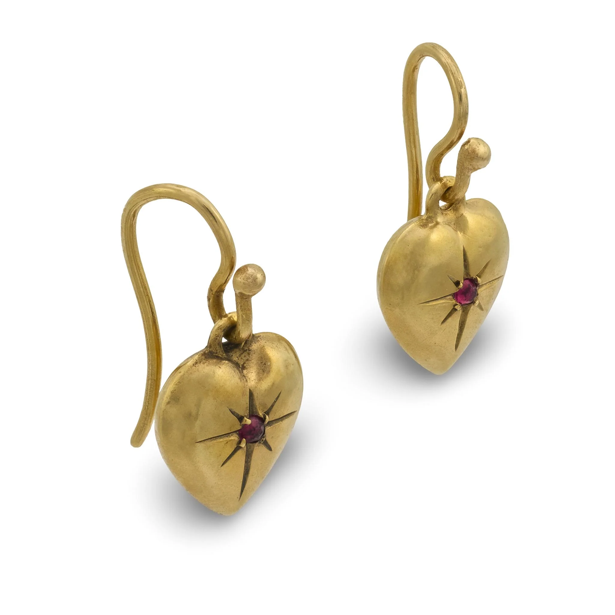 Victorian 9k Ruby Heart Earrings - Image 2