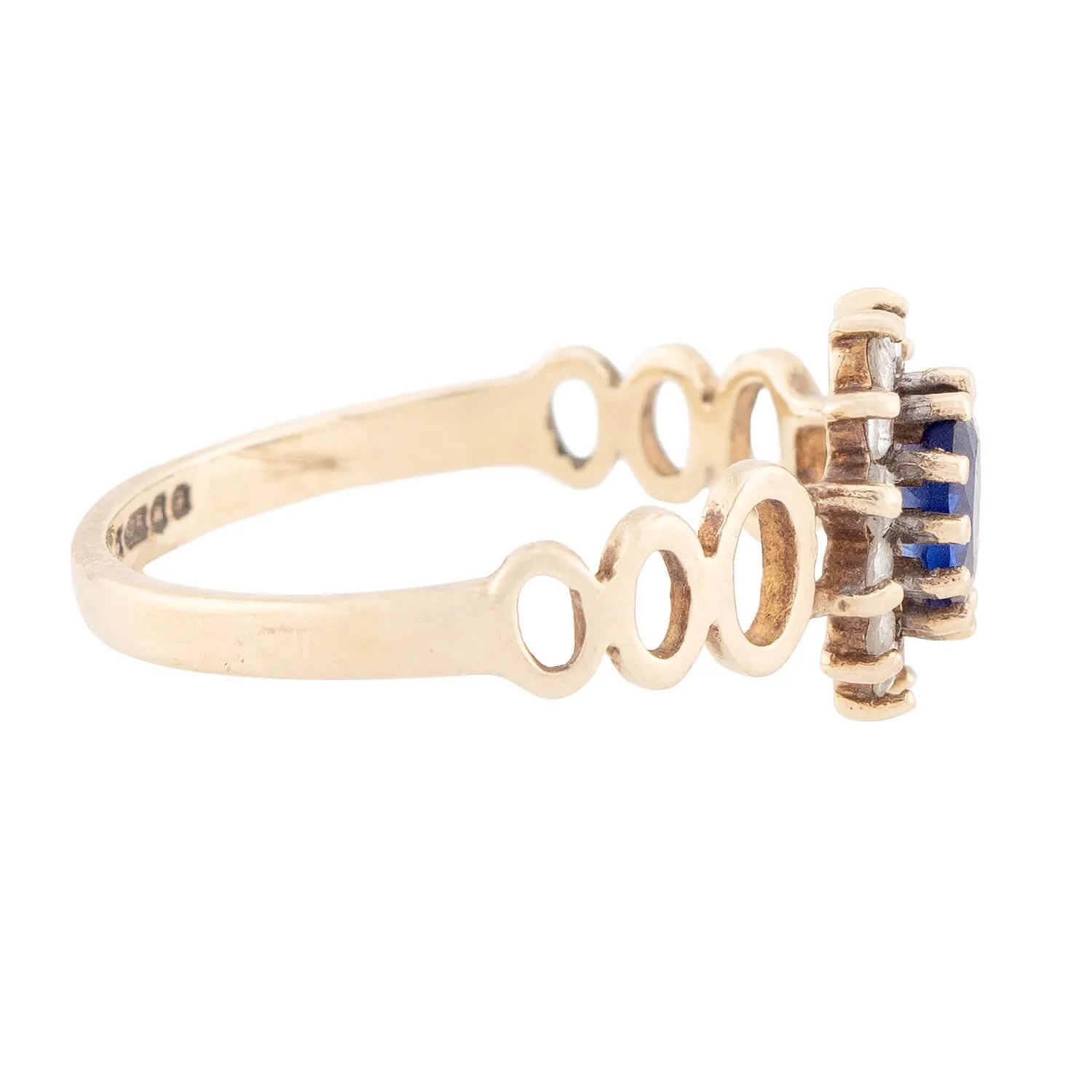 Victorian 9k Sapphire and Diamond Halo Ring - Image 2