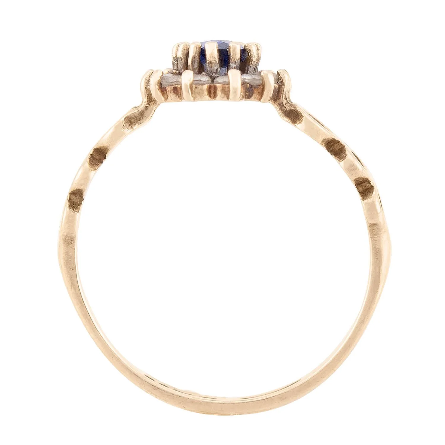 Victorian 9k Sapphire and Diamond Halo Ring - Image 3