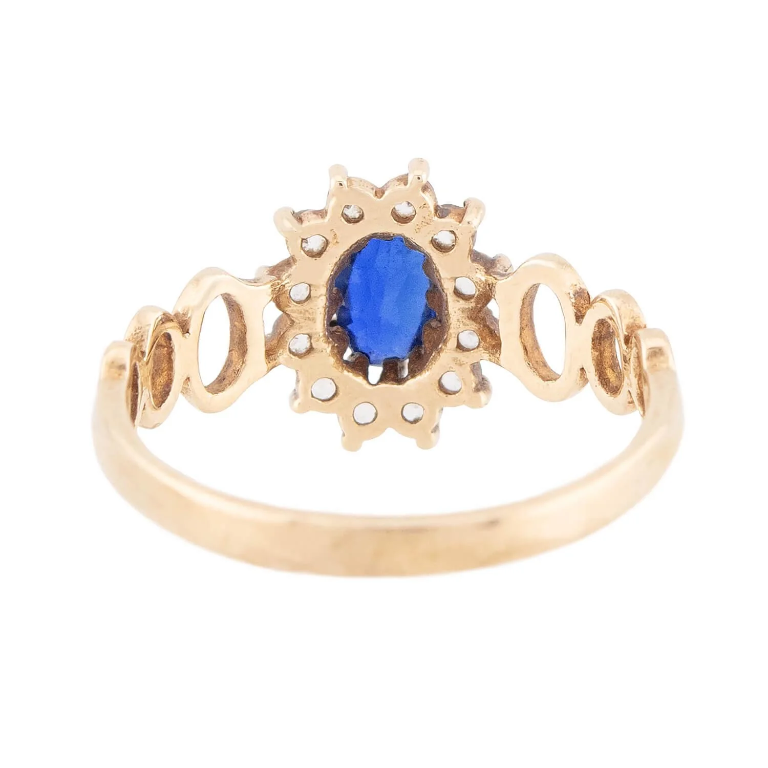 Victorian 9k Sapphire and Diamond Halo Ring - Image 4