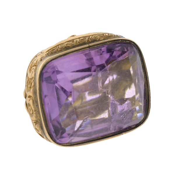Victorian 9kt Repousse Faceted Amethyst Fob - Image 4