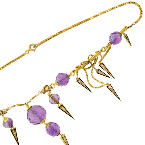 Victorian Amethyst & Diamond Enameled Festoon Necklace - Image 3