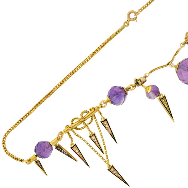 Victorian Amethyst & Diamond Enameled Festoon Necklace - Image 4
