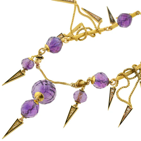 Victorian Amethyst & Diamond Enameled Festoon Necklace - Image 5
