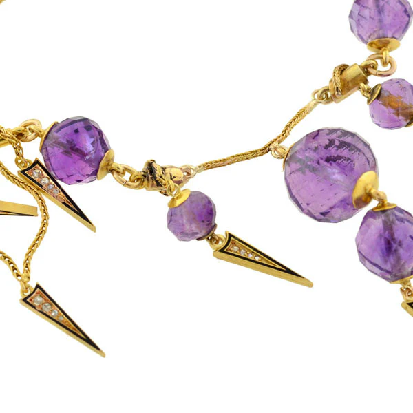 Victorian Amethyst & Diamond Enameled Festoon Necklace - Image 6