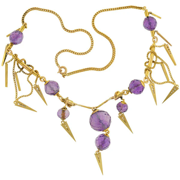 Victorian Amethyst & Diamond Enameled Festoon Necklace - Image 7