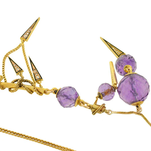 Victorian Amethyst & Diamond Enameled Festoon Necklace - Image 8