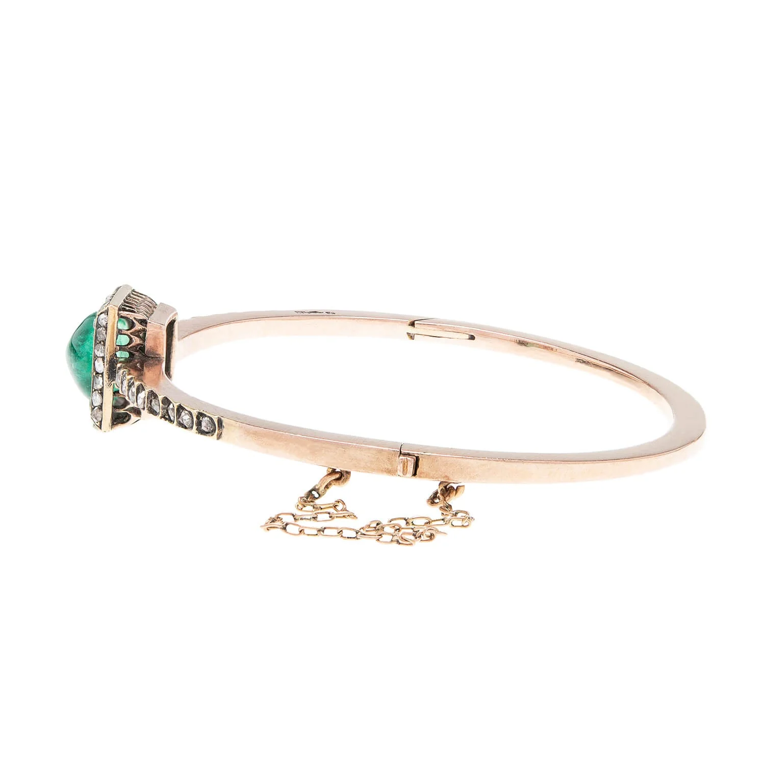Victorian Austro-Hungarian 14k Emerald & Diamond Bangle Bracelet - Image 4