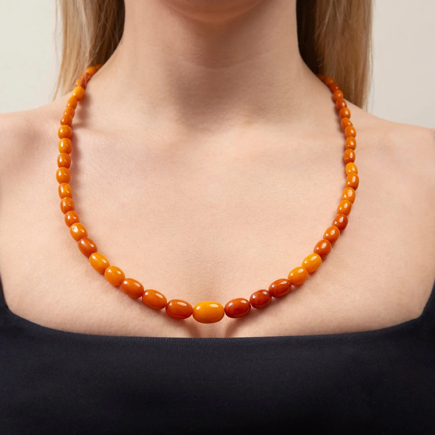 Victorian Baltic Yoke Amber Bead Necklace 25" - Image 6
