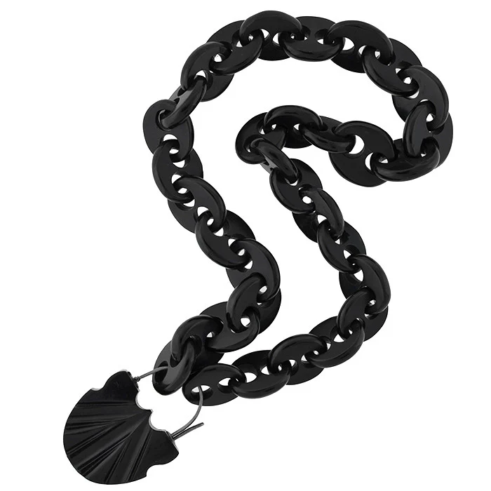 Victorian Carved Jet Chain & Lock Necklace - Image 2