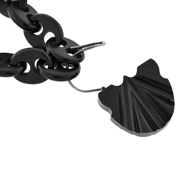 Victorian Carved Jet Chain & Lock Necklace - Image 3
