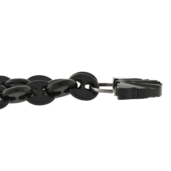 Victorian Carved Jet Chain & Lock Necklace - Image 5