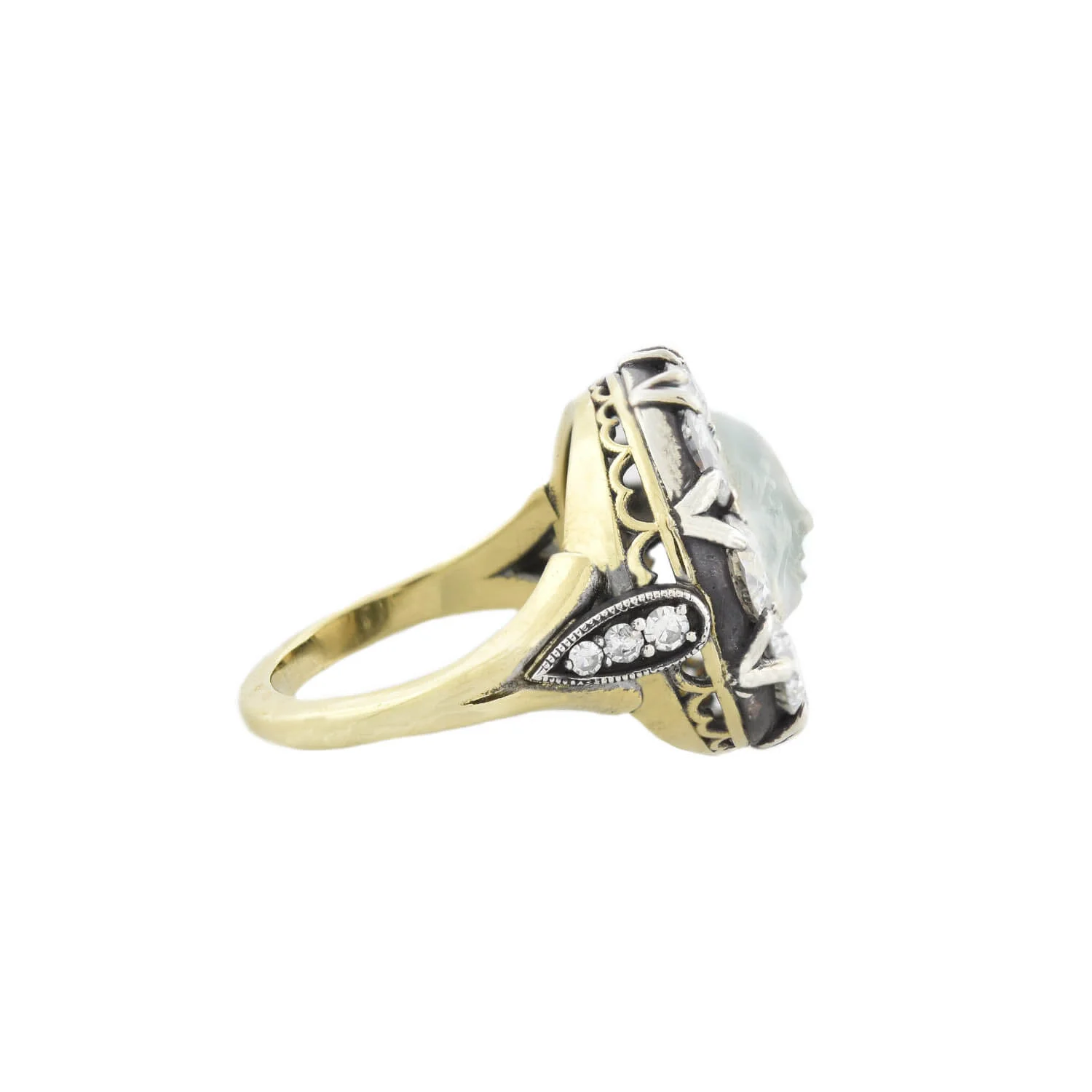 Victorian Custom 18kt/Sterling Diamond + Saphiret Glass Man in the Moon Ring - Image 3